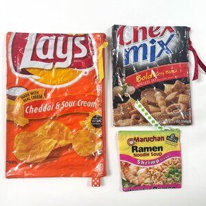 3 Upcycled Chip Ramen Snack Bags with Zippers